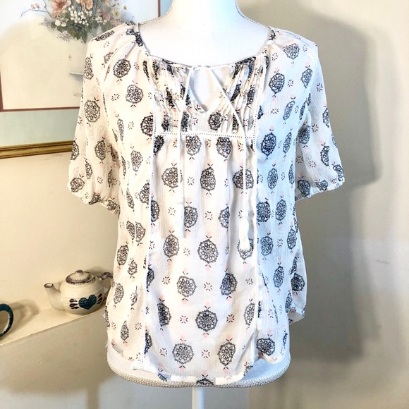 Mudd Boho Peasant Top SS Jrs Size L Multi - Picture 1 of 8